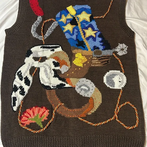 Vtg 90s Berek Marta D Sweater Vest M Wearable Art Hand Knit Western Cowgirl - Picture 16 of 16